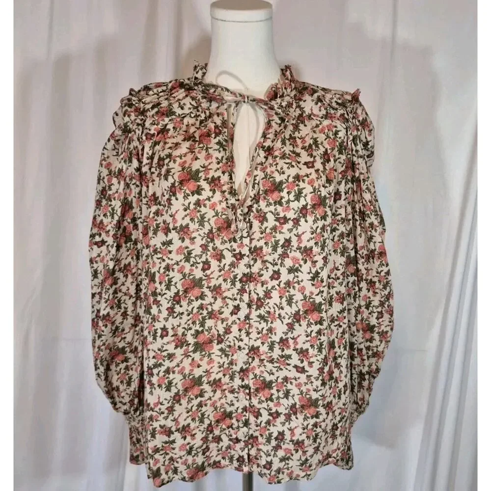 Free People Womens Meant To Be Vintage Boho Floral Blouse Top Small